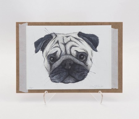 Signert original på MDF - "Mops"
